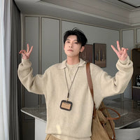 سويت شيرت شتوي متعدد الطبقات مع ياقة محبوكة مريحة 