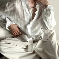 Wrinkled Lace V-neck Long-sleeved Shirt