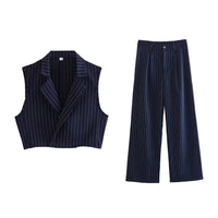 Ensemble sans manches en pinstripe avec gilet et pantalon 