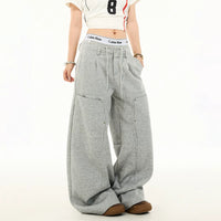 Cargo Pockets Wide-Leg Fleece Sweatpants