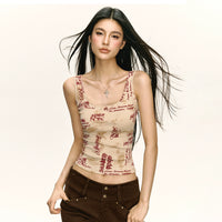 Camiseta sin mangas impresa de corte slim retro 