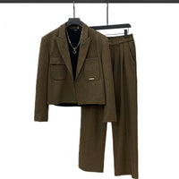 طقم سترة قصيرة واسعة الساق وسروال 