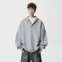 Oversize Düğmeli Kapüşonlu Sweatshirt 