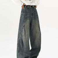 ワイドレッグプリーツデコンストラクテッドジーンズパンツ 