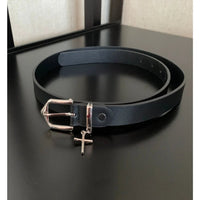 Leather Belt with Cross Charm Buckle