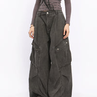 Pantalons cargo plissés larges rétro 