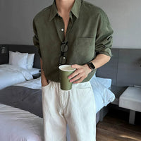 Camisa Casual de Botão com Colarinho e Manga Longa 