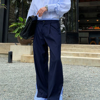 Check Patchwork Slit Casual Pants