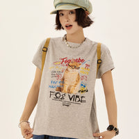 T-shirt boxy à manches courtes avec graphique de chat rétro 