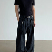 주름이 있는 스트라이프 와이드 레그 캐주얼 팬츠 