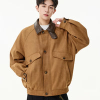 جاكيت عمل من جلد صناعي مع طوق من جلد السويد 