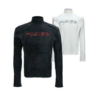 Вышитый пушистый свитер с высоким воротником и облегающим кроем 