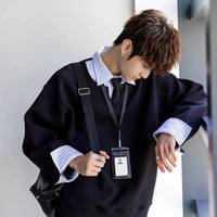 Moletom com Capuz Camiseta Listrada de Gola em Camadas 