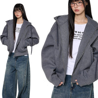 سويت شيرت بغطاء رأس بسحاب تصميم فضفاض 