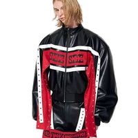 جاكيت بومبر دراجة نارية من الجلد الصناعي بتصميم ملون 