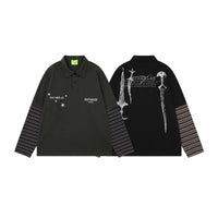 Çizgili Kol Sahte Katmanlı Uzun Kollu Tişört 