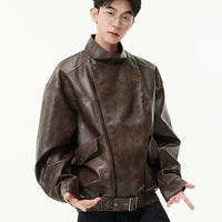 Veste de moto en cuir PU ample 