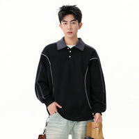 컬러블록 폴로 칼라 풀오버 스웻셔츠 