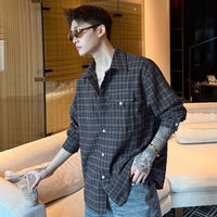 Camisa Casual de Manga Larga de Botón de Cuadros 