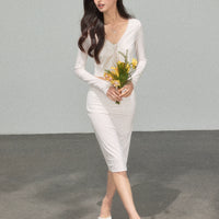 長袖ドットミディドレス 