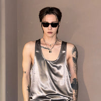 실크 반짝이는 루즈 캐주얼 민소매 조끼 