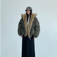 Manteau en coton patchwork rétro en poids lourd avec fourrure 