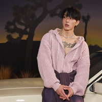 سويت شيرت محبوك بسحاب مع غطاء رأس مريح 