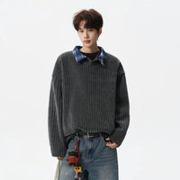 Lapel Textured Pullover