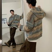 느슨한 니트 후드 버튼 스웨터 