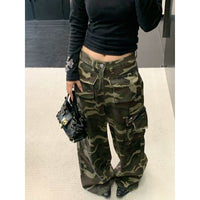 Distressed Camouflage Wide Leg Cargo Pants