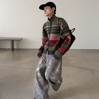 ダメージニットジップタートルネックセーター 