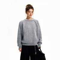 Aşırı Boy Ribanalı Triko Yuvarlak Yaka Kazak 