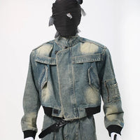 Veste en denim déstructurée en patchwork usé 