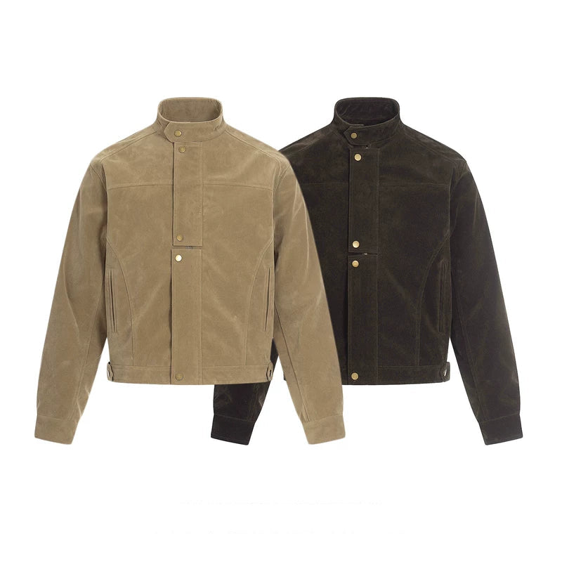 Wildleder Stehkragen Streetwear Jacke 