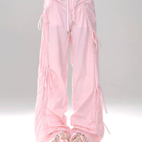 Pantalons décontractés à jambes larges avec cordon de serrage froncé 