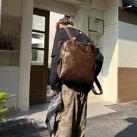 Sac à dos large en PU cuir rétro 