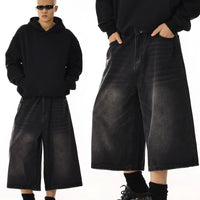 Loose Fit Washed Denim Wide Leg Shorts