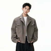 Retro Studded Zip Front Suede Jacket