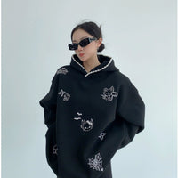 Cartoon Flocked Print Fleece Hoodie