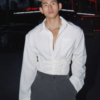 레트로 타이업 캐주얼 긴팔 셔츠 