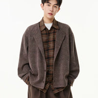 كارديجان محبوك مزيف من قطعتين بنمط مربعات 