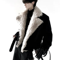 Manteau en fausse laine avec grand col en fourrure 