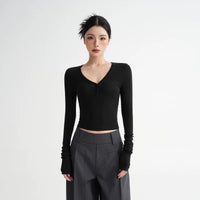 Wool V-Neck Slim Fit Cropped Top
