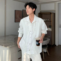 Camisa de Botão de Manga Longa Listrada 