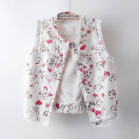 레이스 꽃무늬 프린트 데님 민소매 조끼 