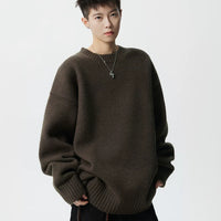 오버사이즈 크루 넥 니트 풀오버 스웨터 