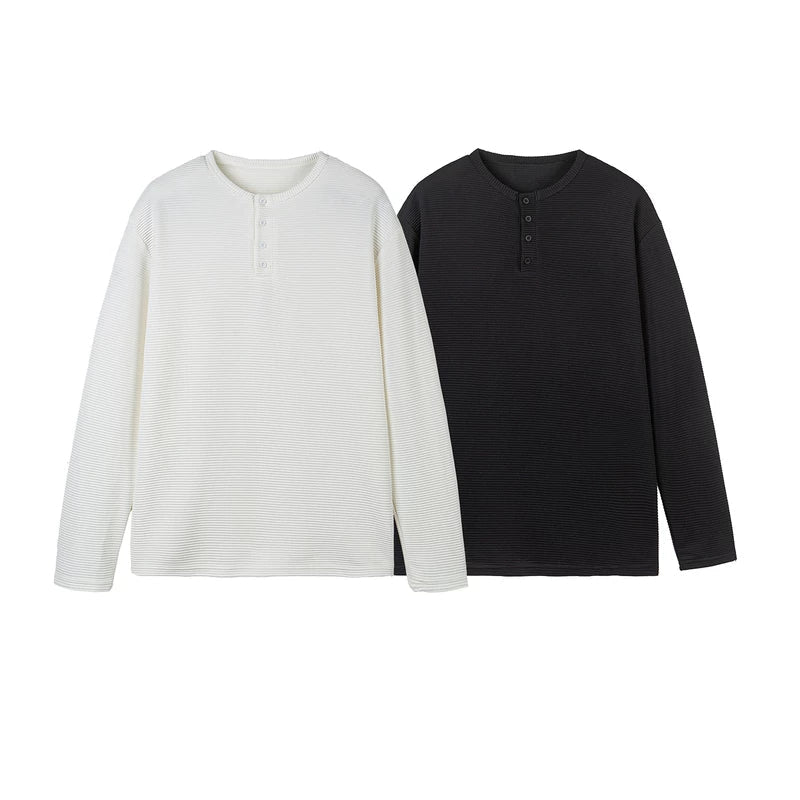 T-shirt Henley à manches longues côtelé 