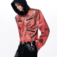 Hand-Painted Distressed Hooded Denim Jacket