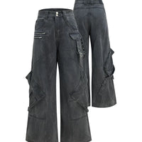 سروال جينز كارجو واسع الساق ثقيل الوزن 