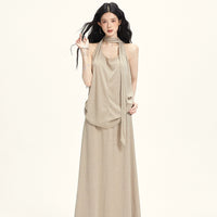 ハルターネックバックレスマキシスカートセット 